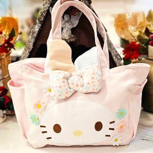 New Hello Kitty Kitty With Rabbit Ear Canvas Pink Lunch Tote